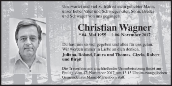 Traueranzeige von Christian Wagner von Trauerportal Rhein Main Presse