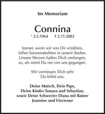 Traueranzeige von Connina  von Trauerportal Rhein Main Presse