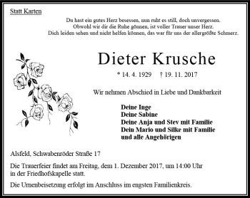 Traueranzeige von Dieter Krusche von VRM Trauer