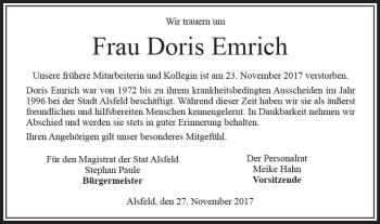 Traueranzeige von Doris Emrich von VRM Trauer
