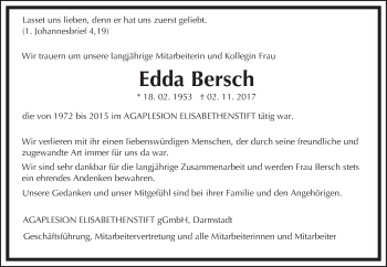 Traueranzeige von Edda Bersch von Trauerportal Echo Online
