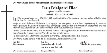 Traueranzeige von Edelgard Eller von Trauerportal Rhein Main Presse