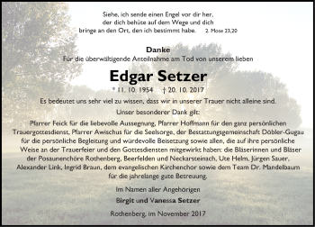 Traueranzeige von Edgar Setzer von Trauerportal Echo Online
