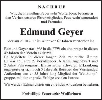 Traueranzeige von Edmund Geyer von  Kreisanzeiger