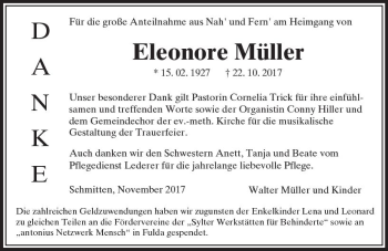 Traueranzeige von Eleonore Müller von  Usinger Anzeiger