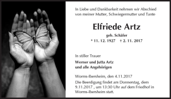 Traueranzeige von Elfriede Artz von Trauerportal Rhein Main Presse