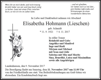 Traueranzeige von Elisabetha Hohmann von VRM Trauer