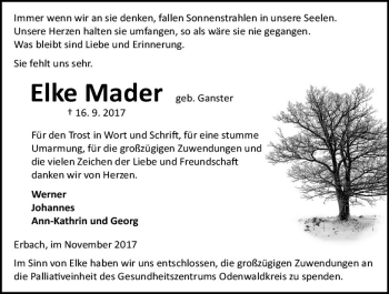 Traueranzeige von Elke Mader von Trauerportal Echo Online