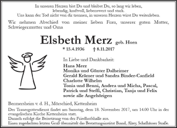 Traueranzeige von Elsbeth Merz von Trauerportal Rhein Main Presse