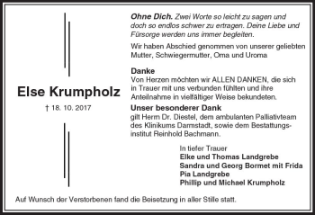 Traueranzeige von Else Krumpholz von Trauerportal Echo Online