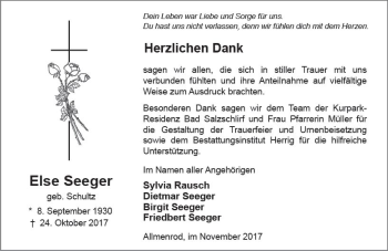 Traueranzeige von Else Seeger von VRM Trauer