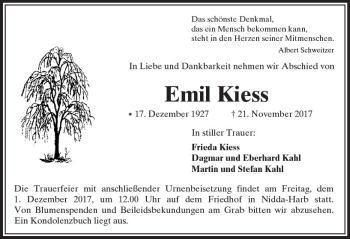Traueranzeige von Emil Kiess von  Kreisanzeiger