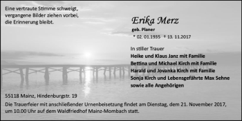 Traueranzeige von Erika Merz von Trauerportal Rhein Main Presse