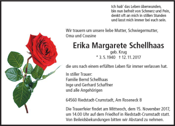 Traueranzeige von Erika Margarete Schellhaas von Trauerportal Echo Online
