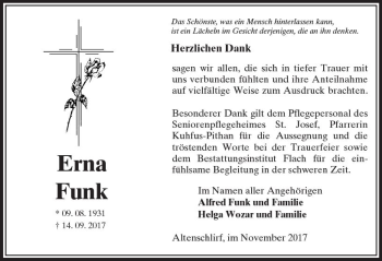 Traueranzeige von Erna Funk von VRM Trauer
