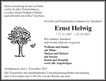 Traueranzeige von Ernst Helwig von VRM Trauer