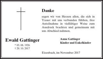 Traueranzeige von Ewald Gattinger von  Camberger Anzeiger