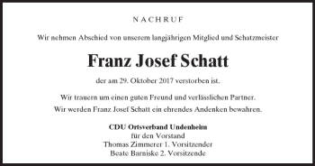 Traueranzeige von Franz Josef Schatt von Trauerportal Rhein Main Presse