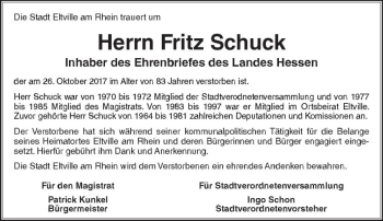 Traueranzeige von Fritz Schuck von Trauerportal Rhein Main Presse