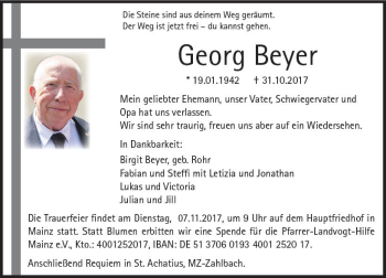 Traueranzeige von Georg Beyer von Trauerportal Rhein Main Presse