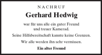 Traueranzeige von Gerhard Hedwig von  Camberger Anzeiger