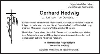 Traueranzeige von Gerhard Hedwig von  Camberger Anzeiger