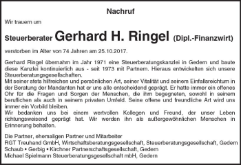 Traueranzeige von Gerhard H. Ringel von  Kreisanzeiger