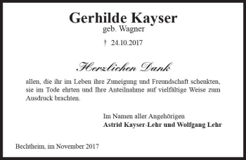 Traueranzeige von Gerhilde Kayser von Trauerportal Rhein Main Presse