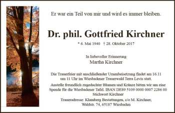 Traueranzeige von Gottfried Kirchner von Trauerportal Rhein Main Presse