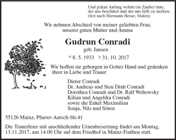 Traueranzeige von Gudrun Conradi von Trauerportal Rhein Main Presse