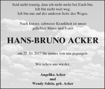 Traueranzeige von Hans-Bruno Acker von Trauerportal Rhein Main Presse