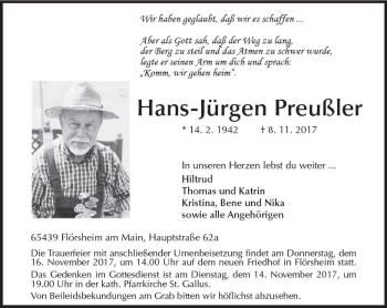 Traueranzeige von Hans-Jürgen Preußler von Trauerportal Rhein Main Presse