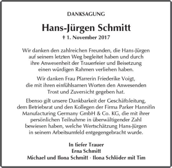 Traueranzeige von Hans-Jürgen Schmitt von Trauerportal Rhein Main Presse