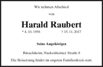Traueranzeige von Harald Raubert von Trauerportal Rhein Main Presse