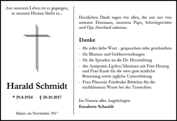Traueranzeige von Harald Schmidt von Trauerportal Rhein Main Presse