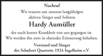 Traueranzeige von Hardy Aumüller von Trauerportal Rhein Main Presse