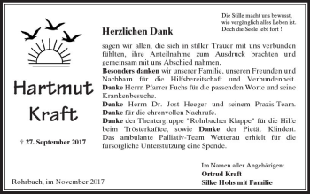 Traueranzeige von Hartmut Kraft von  Kreisanzeiger