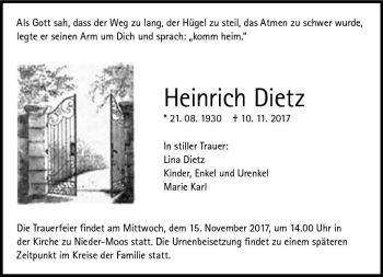 Traueranzeige von Heinrich Dietz von VRM Trauer