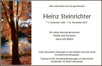 Traueranzeige von Heinz Steinrichter von Trauerportal Rhein Main Presse