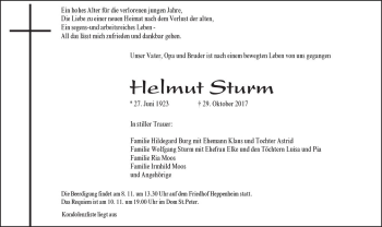Traueranzeige von Helmut Sturm von Trauerportal Echo Online