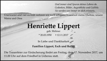 Traueranzeige von Henriette Lippert von Trauerportal Echo Online