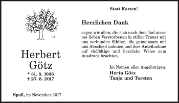 Traueranzeige von Herbert Götz von Trauerportal Rhein Main Presse