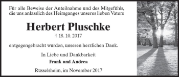 Traueranzeige von Herbert Pluschke von Trauerportal Rhein Main Presse