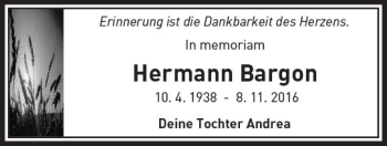 Traueranzeige von Hermann Bargon von  Camberger Anzeiger