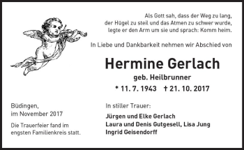 Traueranzeige von Hermine Gerlach von  Kreisanzeiger