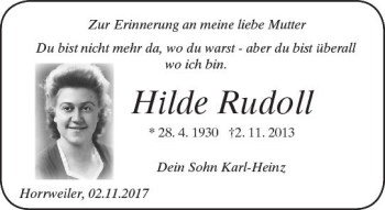 Traueranzeige von Hilde Rudoll von Trauerportal Rhein Main Presse