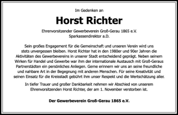 Traueranzeige von Horst Richter von Trauerportal Echo Online