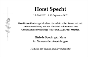 Traueranzeige von Horst Specht von Trauerportal Rhein Main Presse