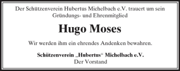 Traueranzeige von Hugo Moses von  Usinger Anzeiger