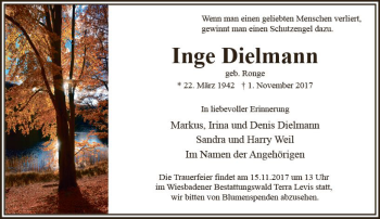 Traueranzeige von Inge Diehenann von Trauerportal Rhein Main Presse